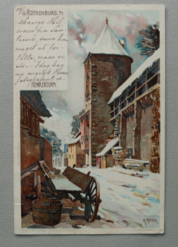 AK Rothenburg ob der Tauber / 1905 / Litho Lithographie / Künstler Karte Atelier K Mutter / Henkerturm / Strassenansicht / Schnee